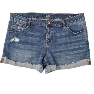 a.n.a Women's Stretch Denim Shorts Size 32/14 Mid Rise Distressed Cuff Hem